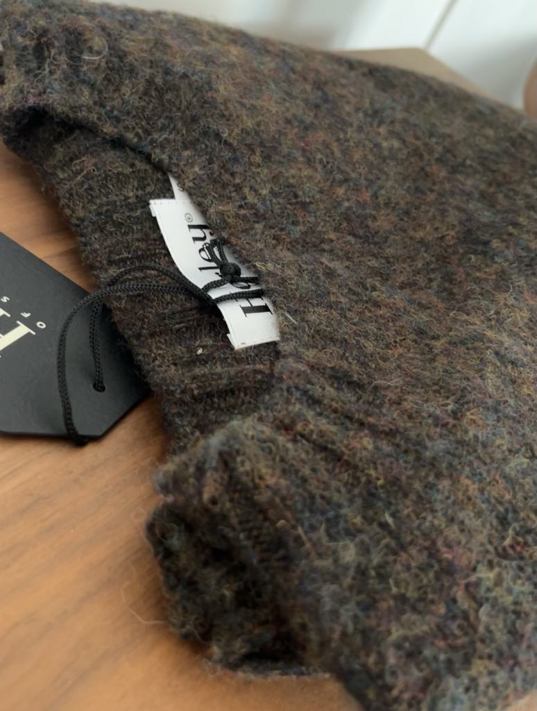 Harley of Scotland brushed Shetland wool sweater in Carob