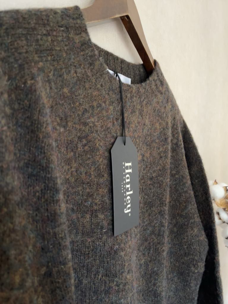 Harley of Scotland brushed Shetland wool sweater in Carob