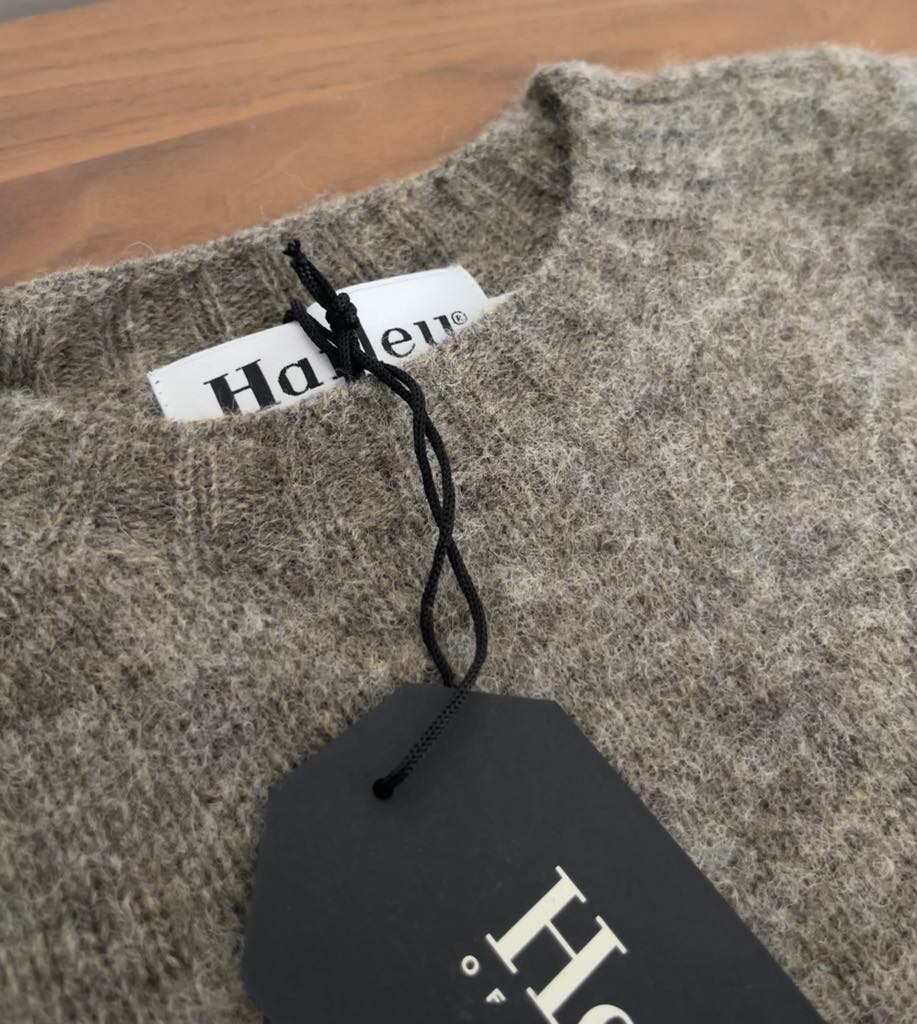 Harley of Scotland brushed Shetland wool sweater in Fossil