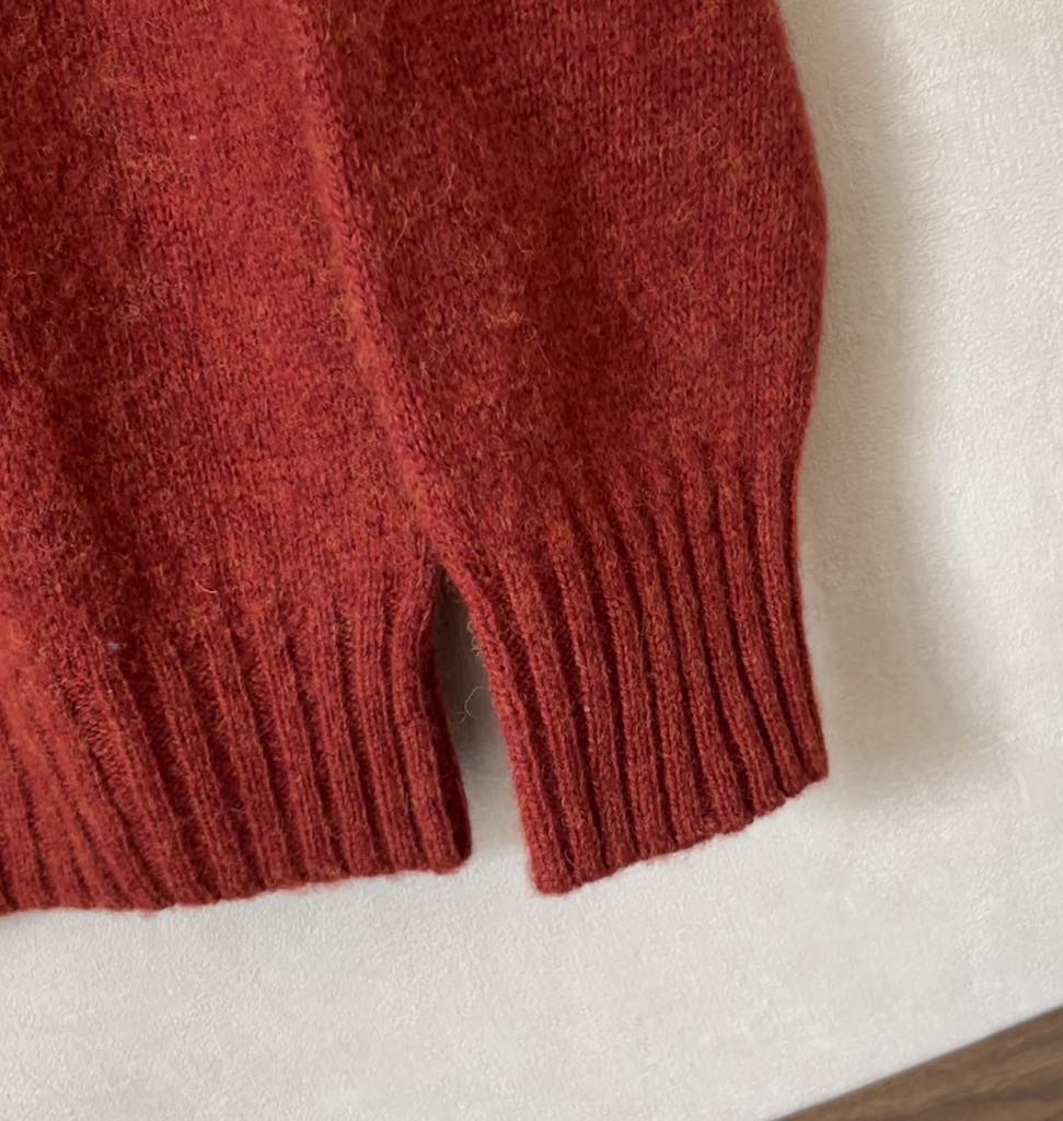 Harley of Scotland brushed Shetland wool sweater in Madder