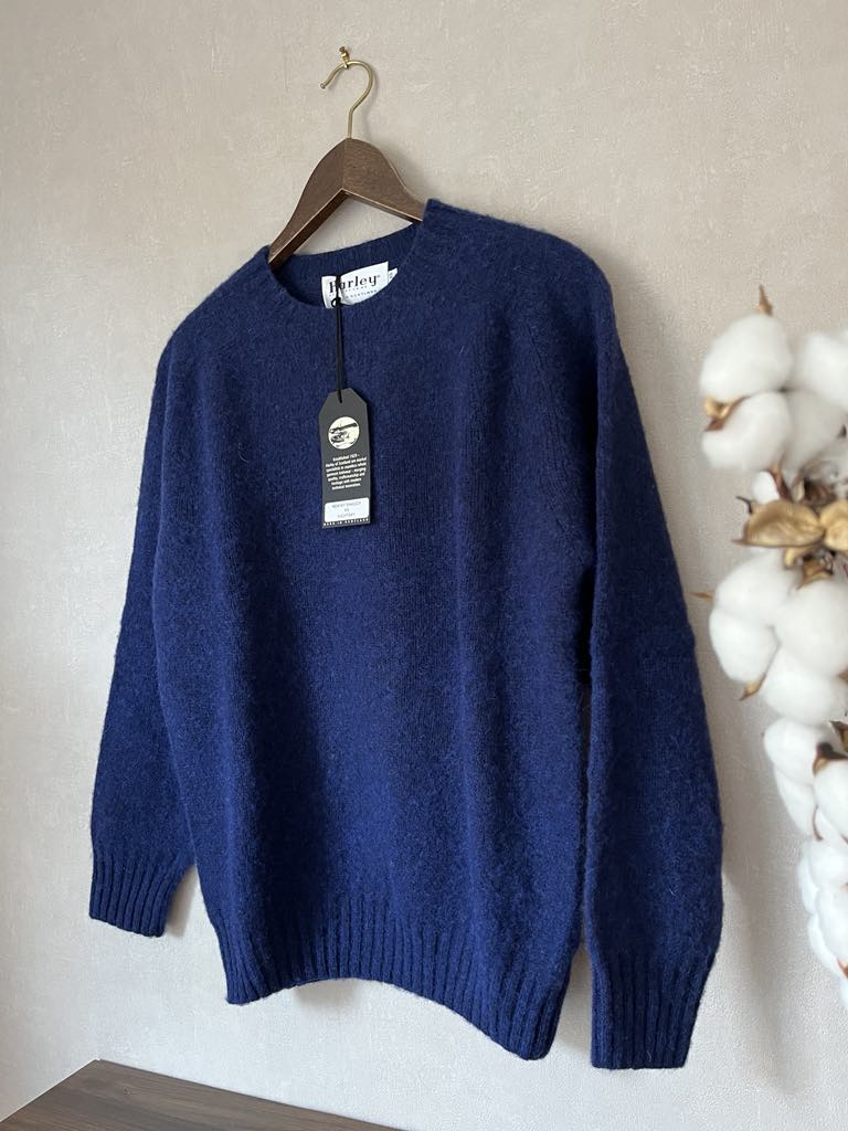 Harley of Scotland brushed Shetland wool sweater in Nightsky