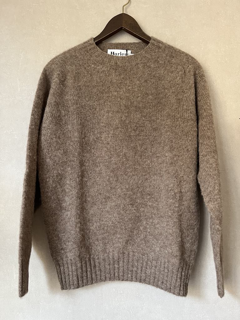 Harley of Scotland brushed Shetland wool sweater in Tundra
