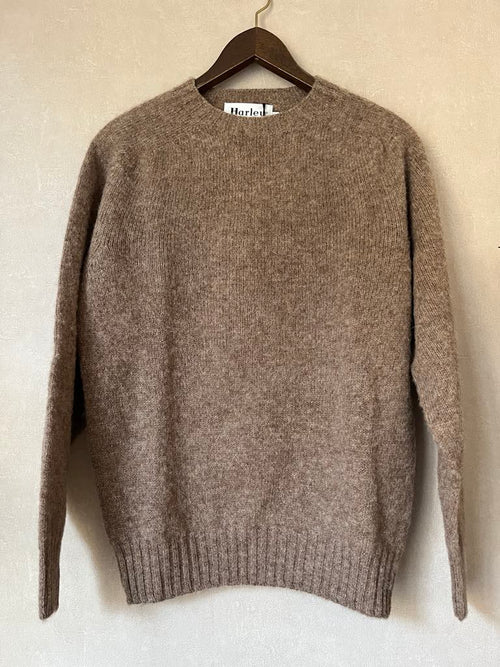 Harley of Scotland brushed Shetland wool sweater in Tundra