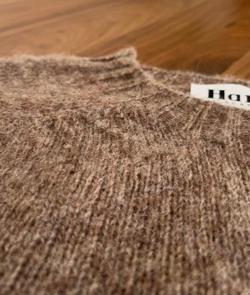 Harley of Scotland brushed Shetland wool sweater in Tundra